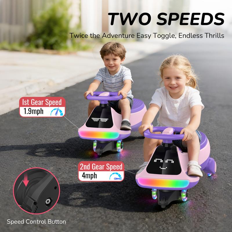 Kids’ 12V Wiggle Car with LED Lights & Bluetooth Fun