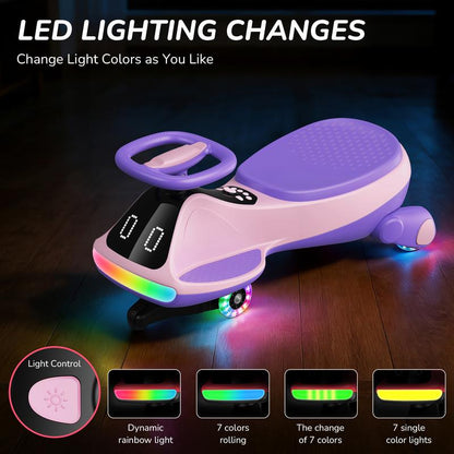 Kids’ 12V Wiggle Car with LED Lights & Bluetooth Fun