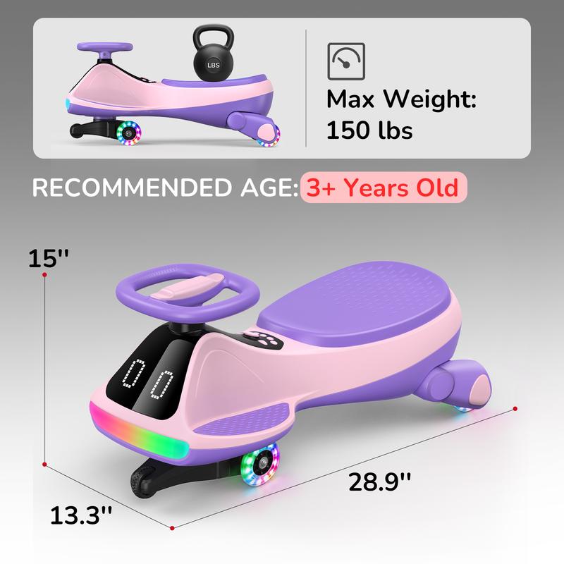 Kids’ 12V Wiggle Car with LED Lights & Bluetooth Fun