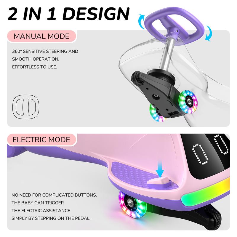 Kids’ 12V Wiggle Car with LED Lights & Bluetooth Fun