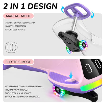 Kids’ 12V Wiggle Car with LED Lights & Bluetooth Fun