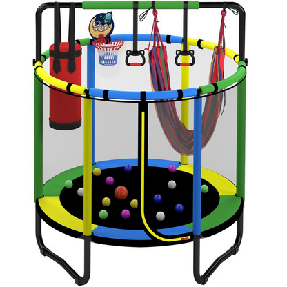 55" Trampoline for Kids – Basketball, Swing & Ocean Balls!