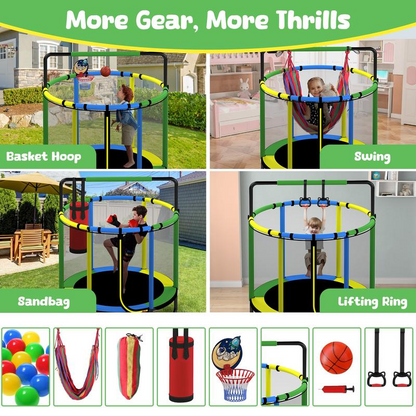 55" Trampoline for Kids – Basketball, Swing & Ocean Balls!