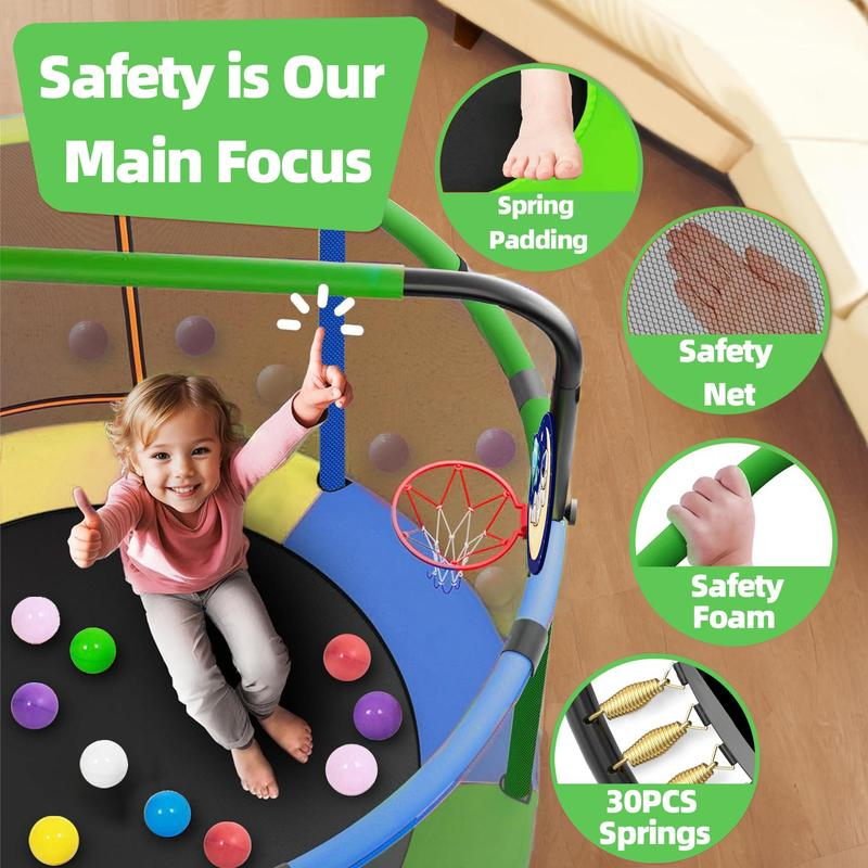 55" Trampoline for Kids – Basketball, Swing & Ocean Balls!