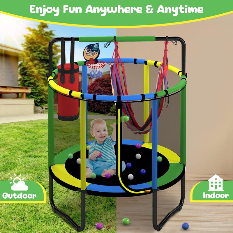 55" Trampoline for Kids – Basketball, Swing & Ocean Balls!